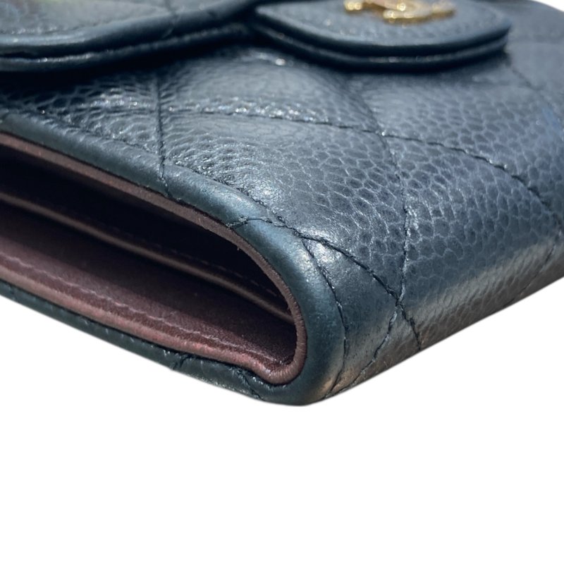 CHANEL 香奈兒 雙折短夾 荔枝牛皮 黑色 金釦-6