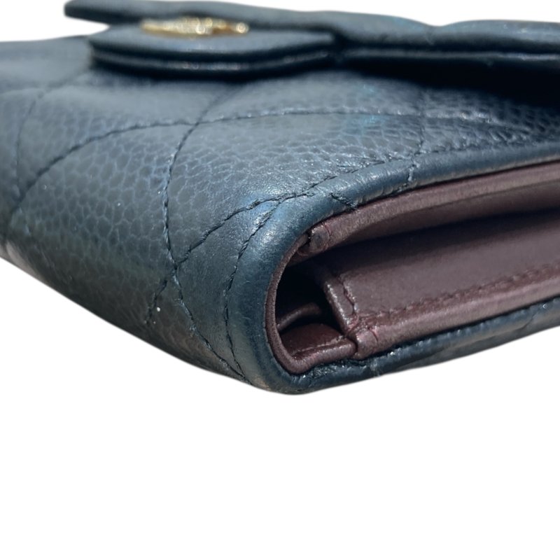 CHANEL 香奈兒 雙折短夾 荔枝牛皮 黑色 金釦-7