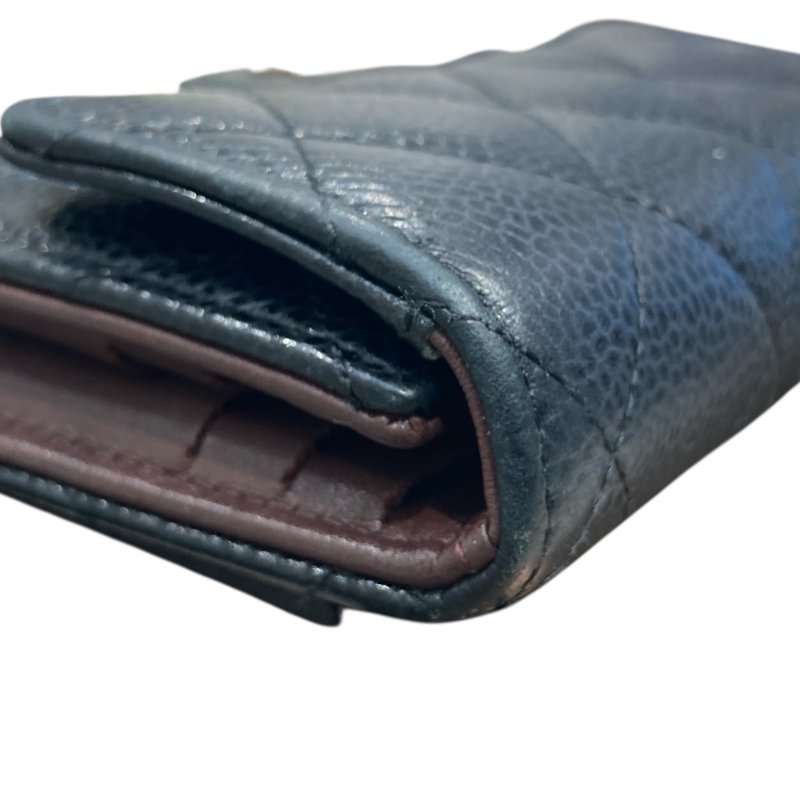 CHANEL 香奈兒 雙折短夾 荔枝牛皮 黑色 金釦-9