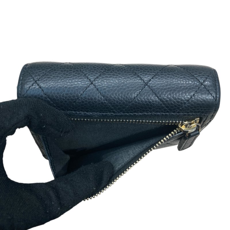 CHANEL 香奈兒 雙折短夾 荔枝牛皮 黑色 金釦-12