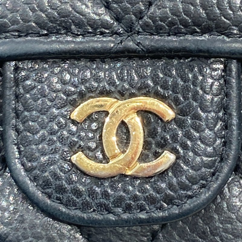 CHANEL 香奈兒 雙折短夾 荔枝牛皮 黑色 金釦-15