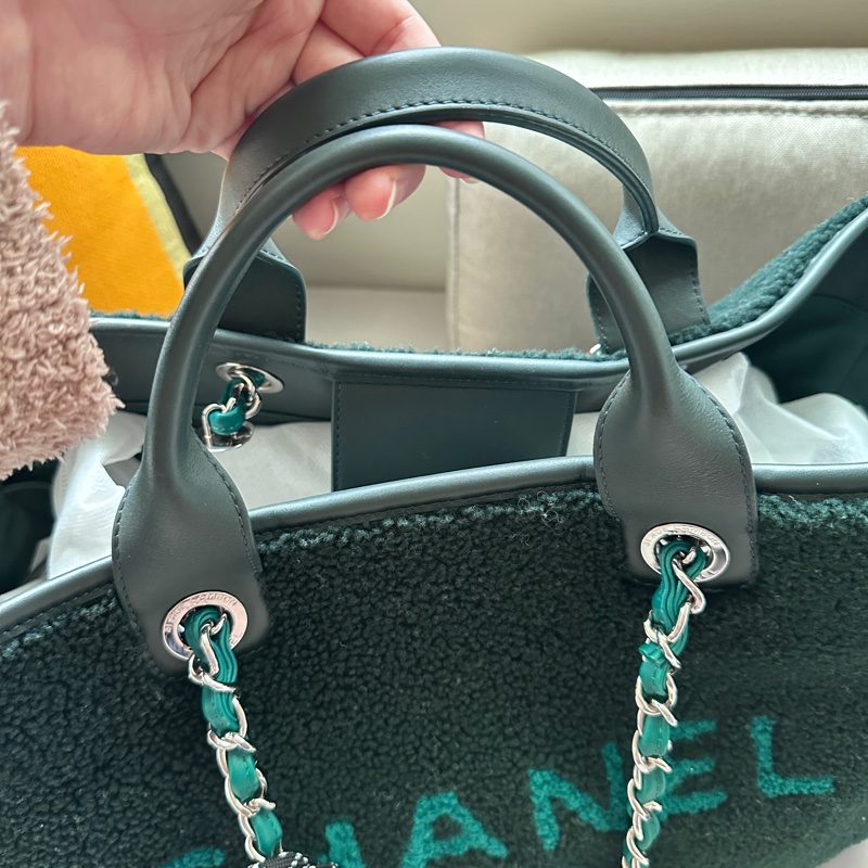 【稀有秀款】Chanel 森林綠羊羔毛 Deauville 沙灘包 26開-3