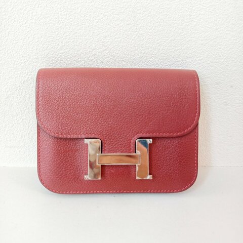 愛馬仕/Hermes 康康 Slim雙色錢包酒紅色牛皮B刻長12.4x寬10.2x厚3厘米 2023年 98新
