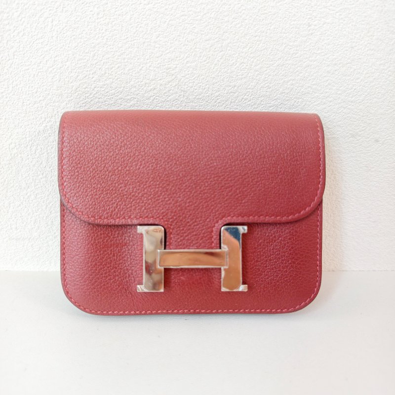 愛馬仕/Hermes 康康 Slim雙色錢包酒紅色牛皮B刻長12.4x寬10.2x厚3厘米 2023年 98新-0