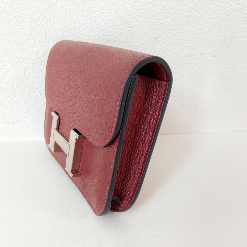 愛馬仕/Hermes 康康 Slim雙色錢包酒紅色牛皮B刻長12.4x寬10.2x厚3厘米 2023年 98新-1