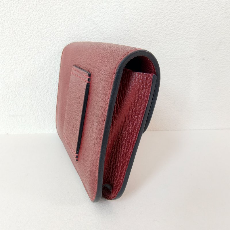 愛馬仕/Hermes 康康 Slim雙色錢包酒紅色牛皮B刻長12.4x寬10.2x厚3厘米 2023年 98新-2