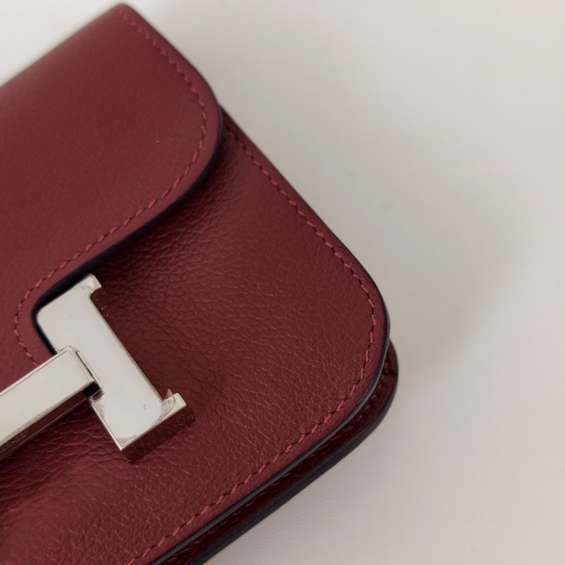 愛馬仕/Hermes 康康 Slim雙色錢包酒紅色牛皮B刻長12.4x寬10.2x厚3厘米 2023年 98新-3