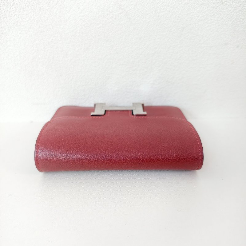 愛馬仕/Hermes 康康 Slim雙色錢包酒紅色牛皮B刻長12.4x寬10.2x厚3厘米 2023年 98新-4