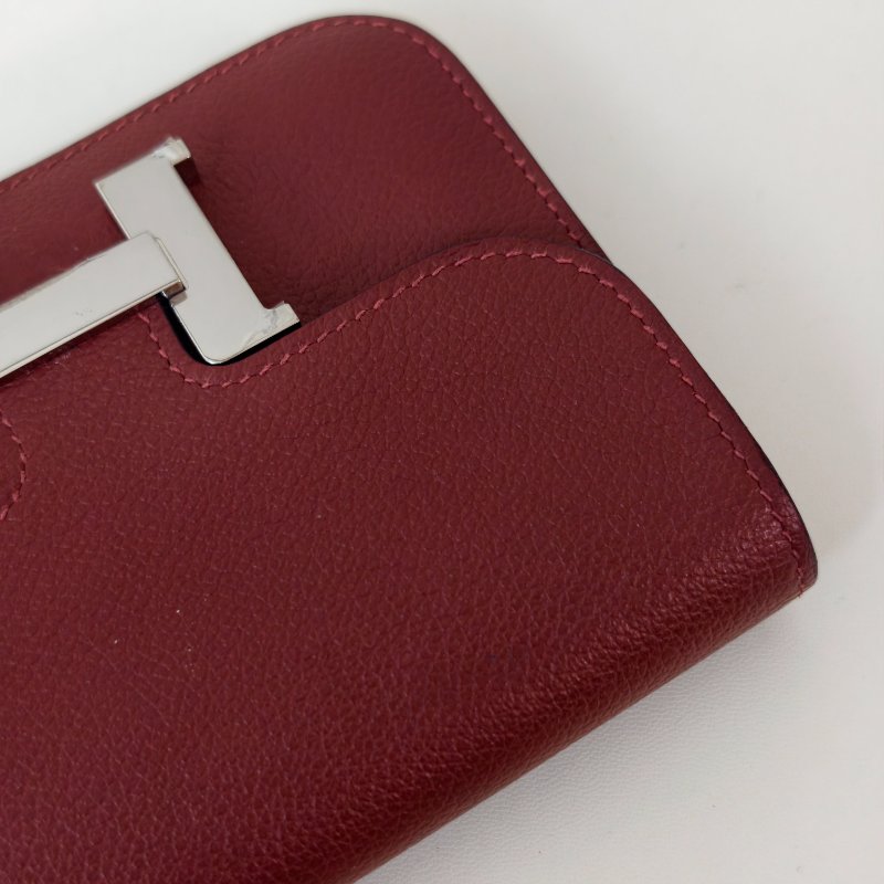 愛馬仕/Hermes 康康 Slim雙色錢包酒紅色牛皮B刻長12.4x寬10.2x厚3厘米 2023年 98新-5