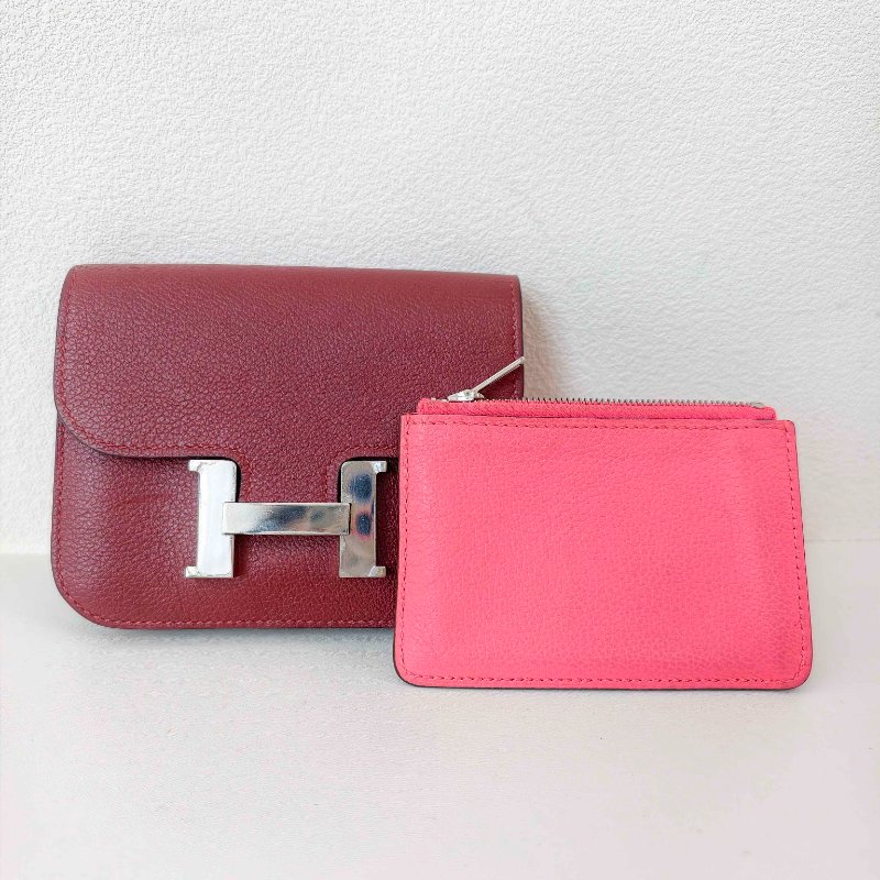 愛馬仕/Hermes 康康 Slim雙色錢包酒紅色牛皮B刻長12.4x寬10.2x厚3厘米 2023年 98新-6