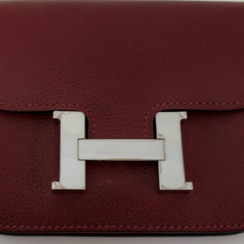 愛馬仕/Hermes 康康 Slim雙色錢包酒紅色牛皮B刻長12.4x寬10.2x厚3厘米 2023年 98新-9