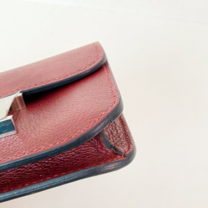 愛馬仕/Hermes 康康 Slim雙色錢包酒紅色牛皮B刻長12.4x寬10.2x厚3厘米 2023年 98新-10