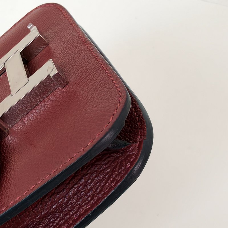 愛馬仕/Hermes 康康 Slim雙色錢包酒紅色牛皮B刻長12.4x寬10.2x厚3厘米 2023年 98新-15
