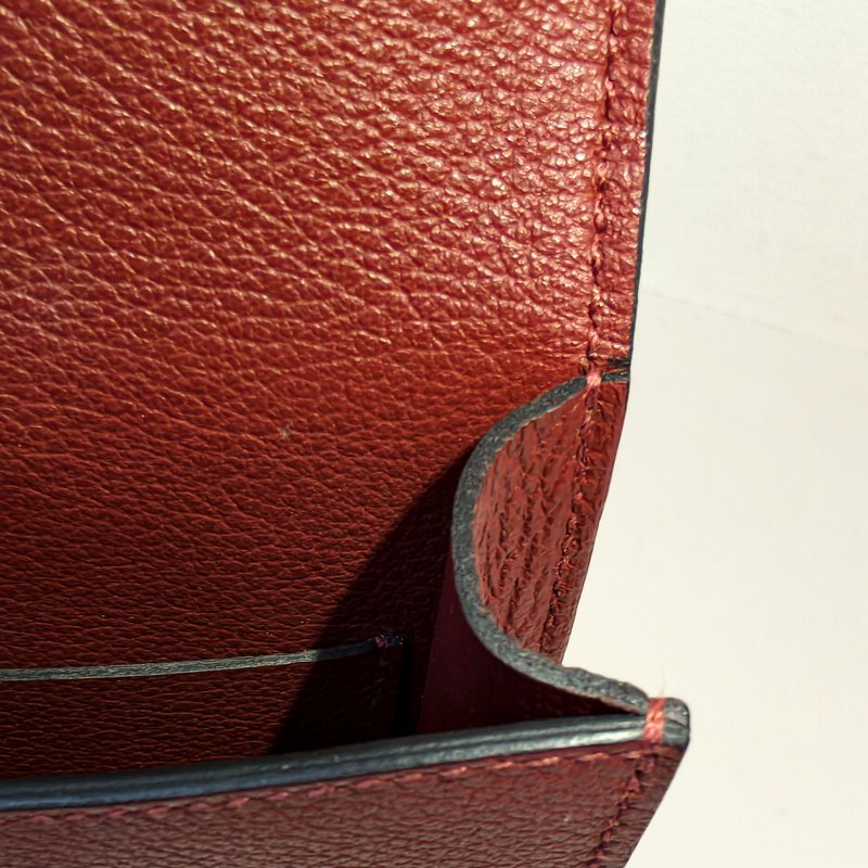 愛馬仕/Hermes 康康 Slim雙色錢包酒紅色牛皮B刻長12.4x寬10.2x厚3厘米 2023年 98新-19