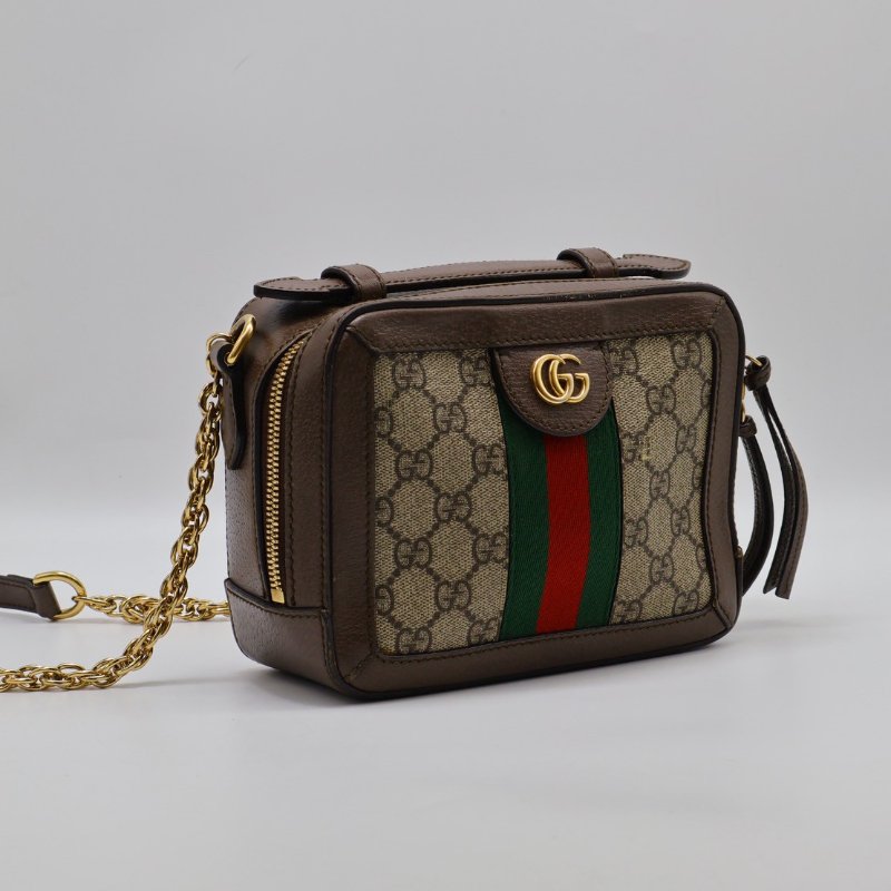 GUCCI 帆布老花綠紅織帶相機包-1