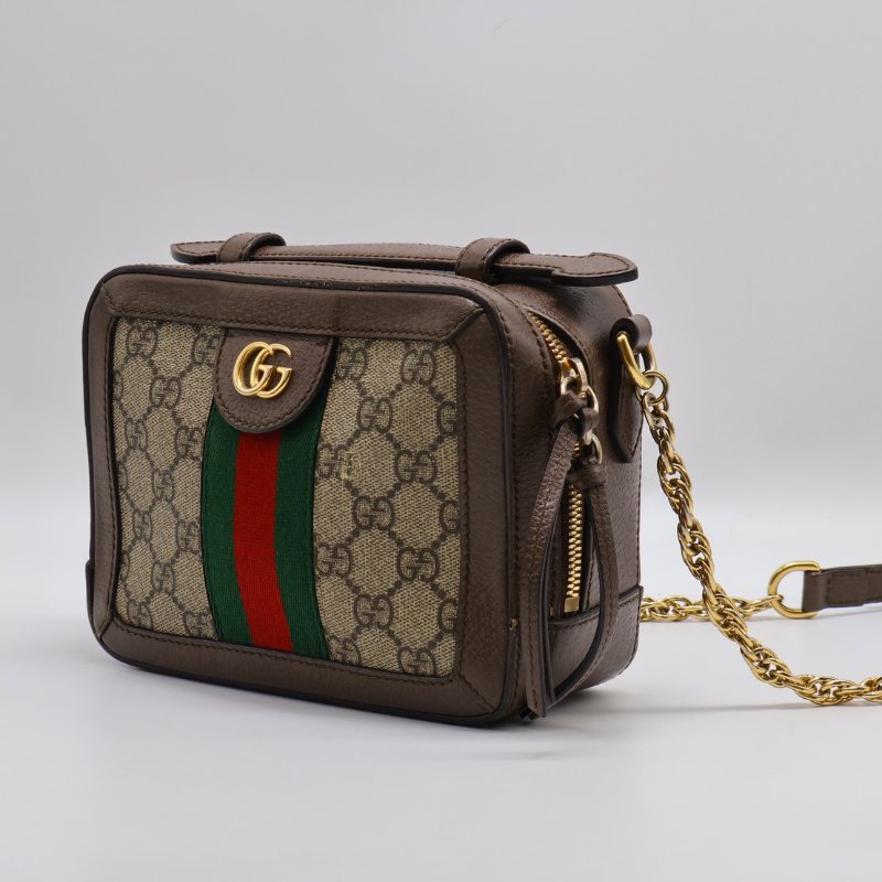 GUCCI 帆布老花綠紅織帶相機包-2