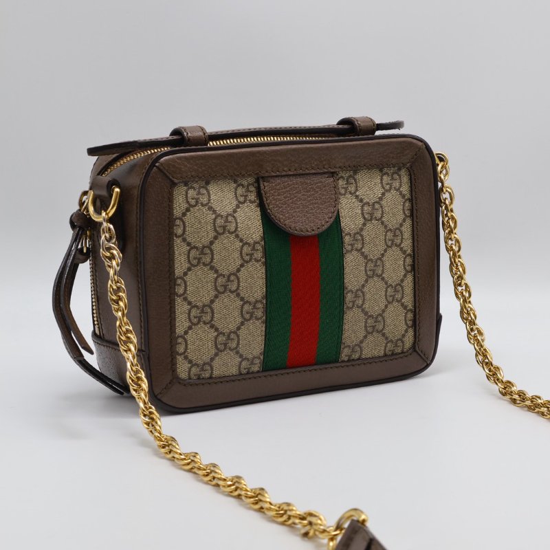 GUCCI 帆布老花綠紅織帶相機包-3
