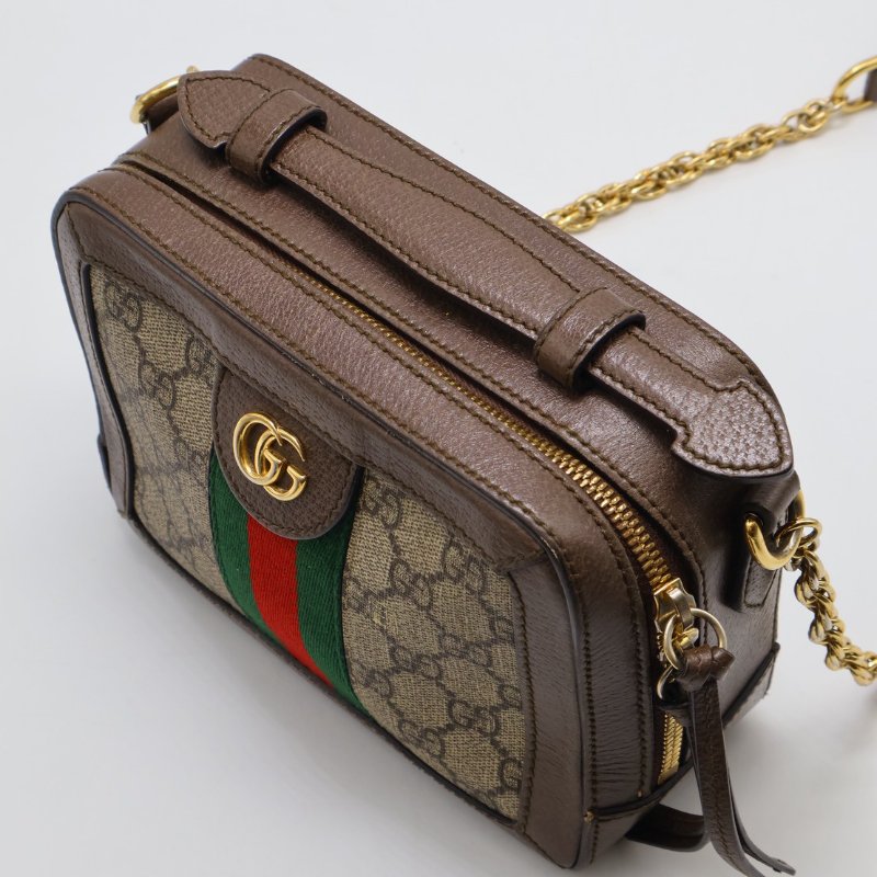 GUCCI 帆布老花綠紅織帶相機包-4