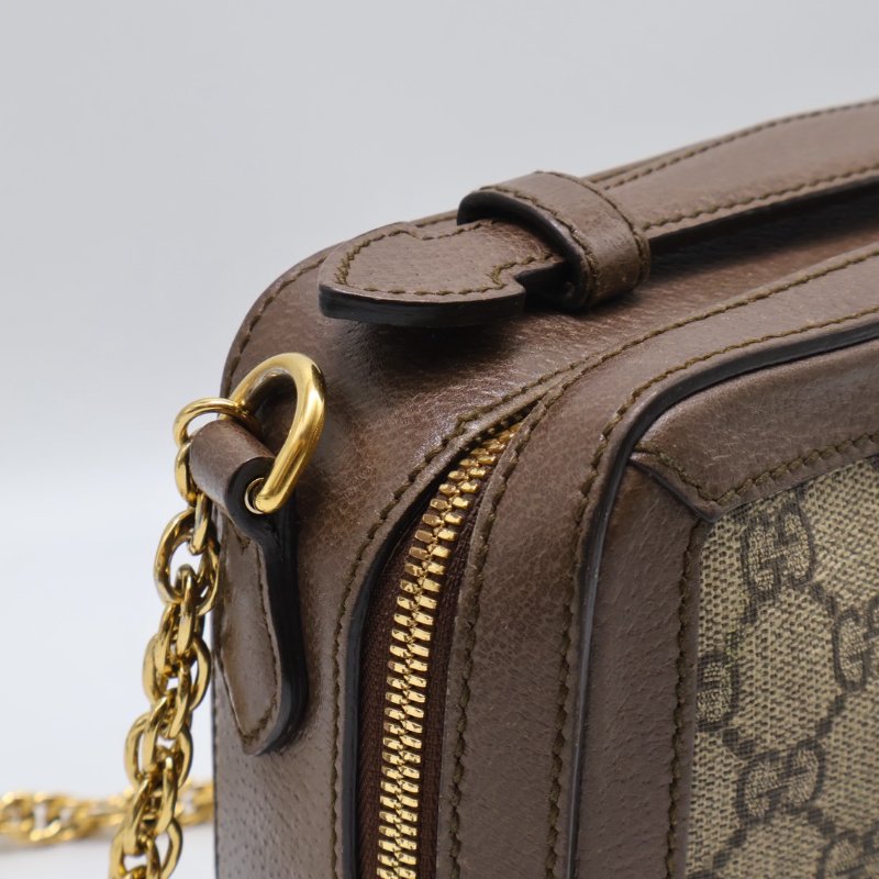 GUCCI 帆布老花綠紅織帶相機包-5