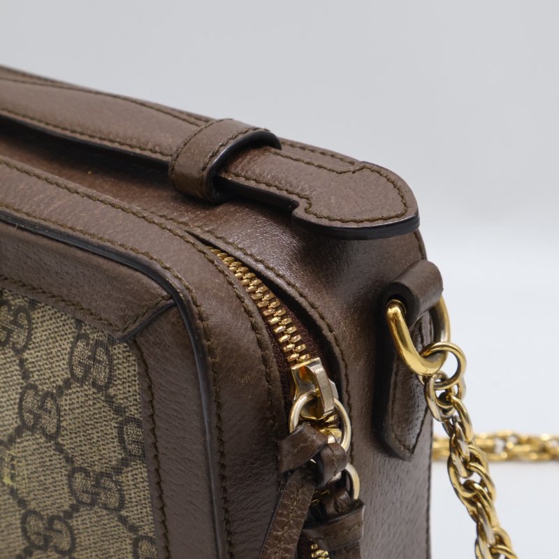 GUCCI 帆布老花綠紅織帶相機包-6