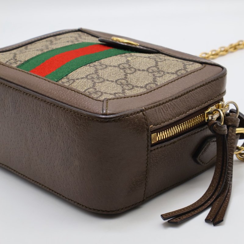 GUCCI 帆布老花綠紅織帶相機包-16