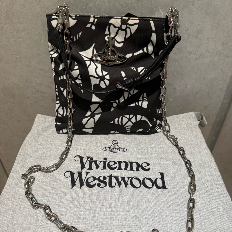 Vivienne Westwood 黑白印花方形斜背包（手提、斜背）-0