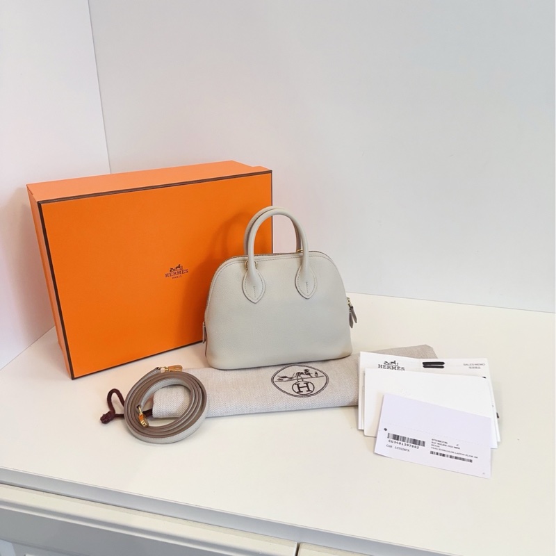 【98新全套🆕】Hermes mini bolide 保齡球包  冰川白金扣  U刻 手提包斜挎包-0