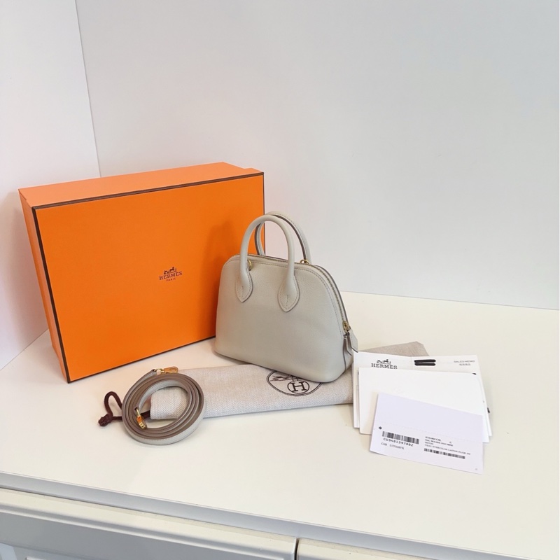 【98新全套🆕】Hermes mini bolide 保齡球包  冰川白金扣  U刻 手提包斜挎包-2