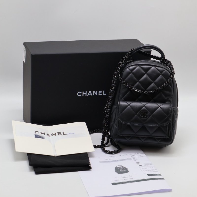 CHANEL 25P羊皮迷你後背包 - So black-19