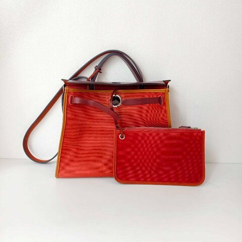 愛馬仕/Hermes herbag 31 9J火焰橙色 T刻 帆布 31*25*10cm 2015年 97新