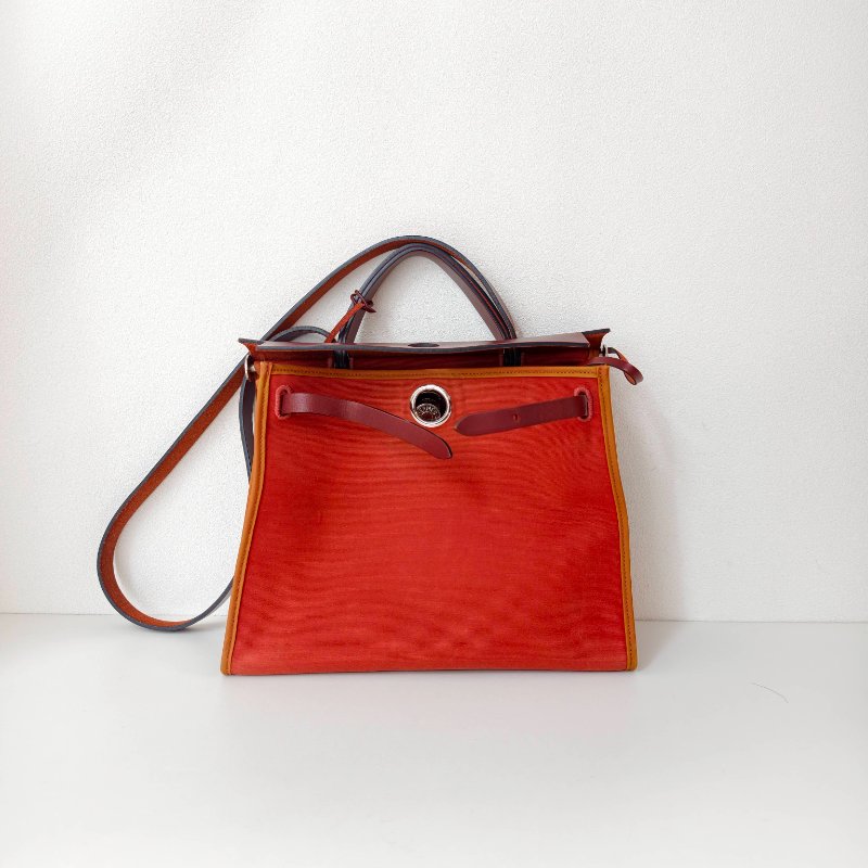 愛馬仕/Hermes herbag 31 9J火焰橙色 T刻 帆布 31*25*10cm 2015年 97新-1