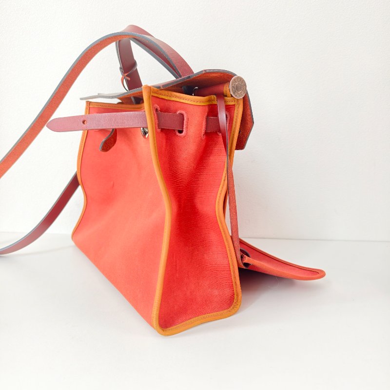 愛馬仕/Hermes herbag 31 9J火焰橙色 T刻 帆布 31*25*10cm 2015年 97新-3