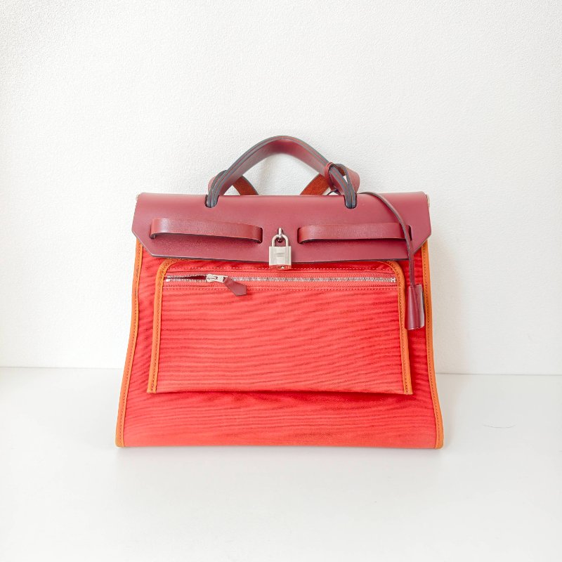 愛馬仕/Hermes herbag 31 9J火焰橙色 T刻 帆布 31*25*10cm 2015年 97新-8