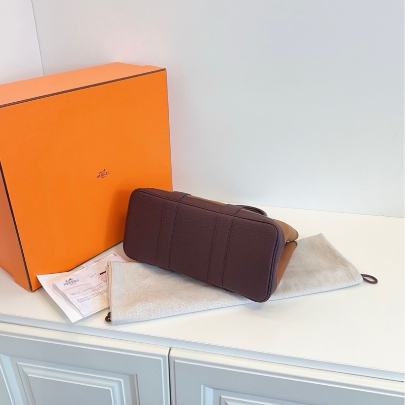 【99新全套🆕】Hermes GardenParty Gp30 帆布拼皮花園包 Z刻 烏木拼栗子色🌰撞色內里 手提包-4