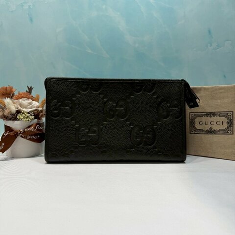 GUCCI JUMBO GG壓印拉鍊手拿包