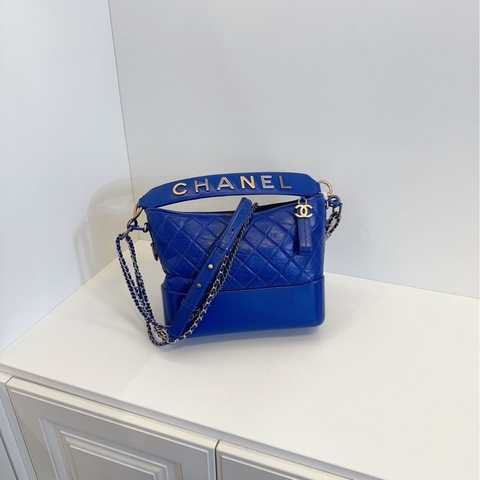 【99新🆕】Chanel Gabrielle 藍色高價款字母手柄💎菱格流浪包中號 手提單肩斜挎包