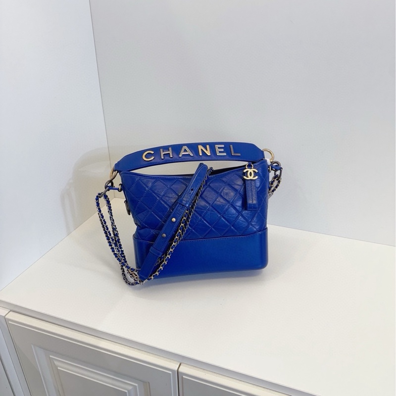 【99新🆕】Chanel Gabrielle 藍色高價款字母手柄💎菱格流浪包中號 手提單肩斜挎包-0