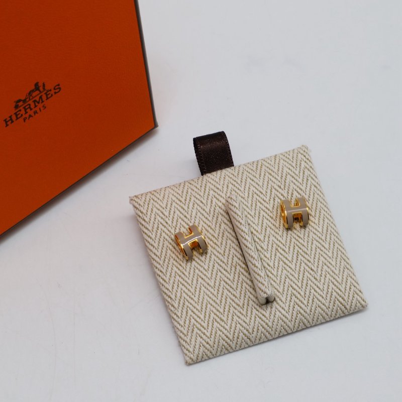 HERMES Mini pop H耳環 - 奶茶金-6