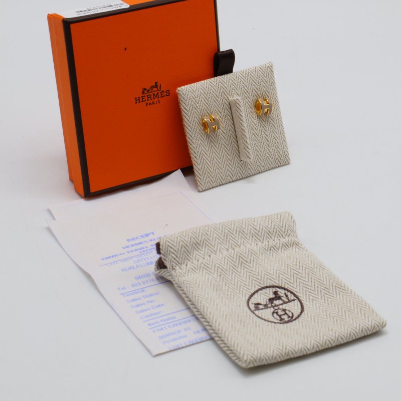 HERMES Mini pop H耳環 - 奶茶金-7