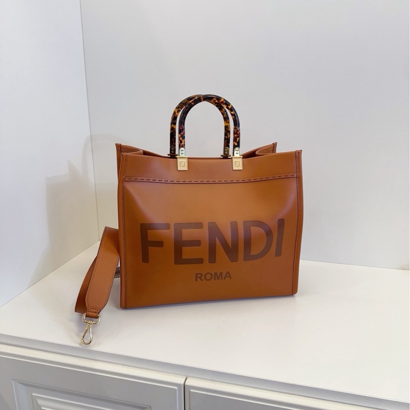 【98新🆕】Fendi 焦糖色玳瑁手柄sunshine tote 寬肩帶 中號 手提單肩包-0