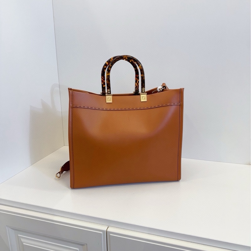 【98新🆕】Fendi 焦糖色玳瑁手柄sunshine tote 寬肩帶 中號 手提單肩包-1