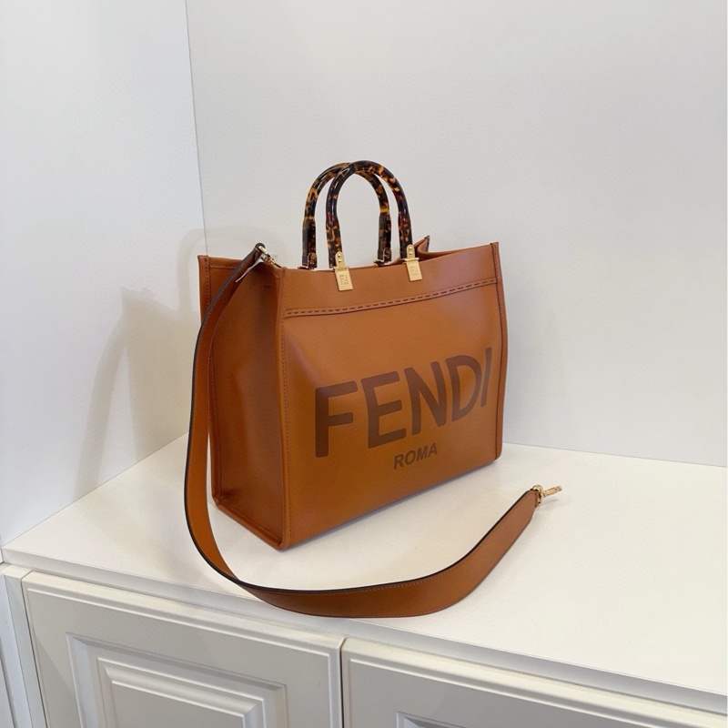 【98新🆕】Fendi 焦糖色玳瑁手柄sunshine tote 寬肩帶 中號 手提單肩包-2