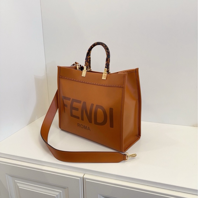 【98新🆕】Fendi 焦糖色玳瑁手柄sunshine tote 寬肩帶 中號 手提單肩包-3