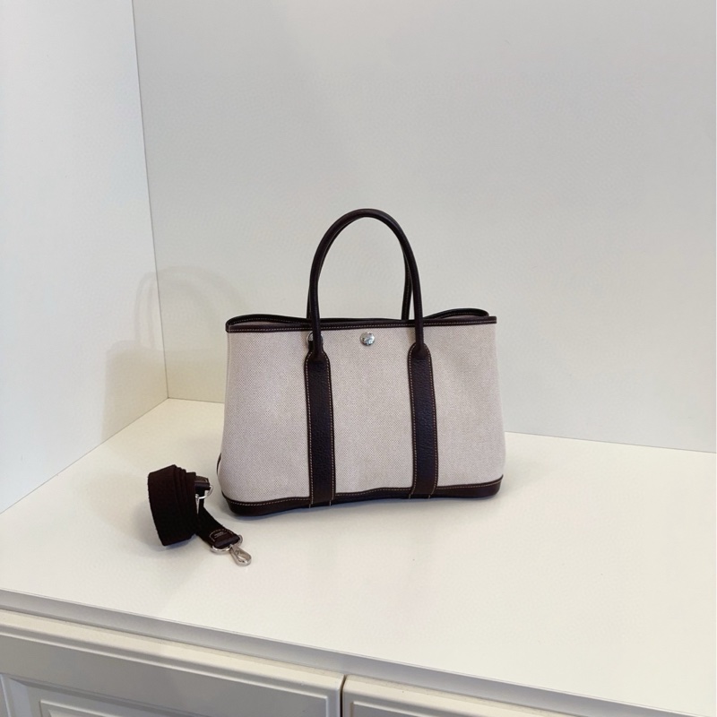 【98新🆕】Hermes Garden party  GP30 米白拼棕色皮花園包 框I 手提包-1
