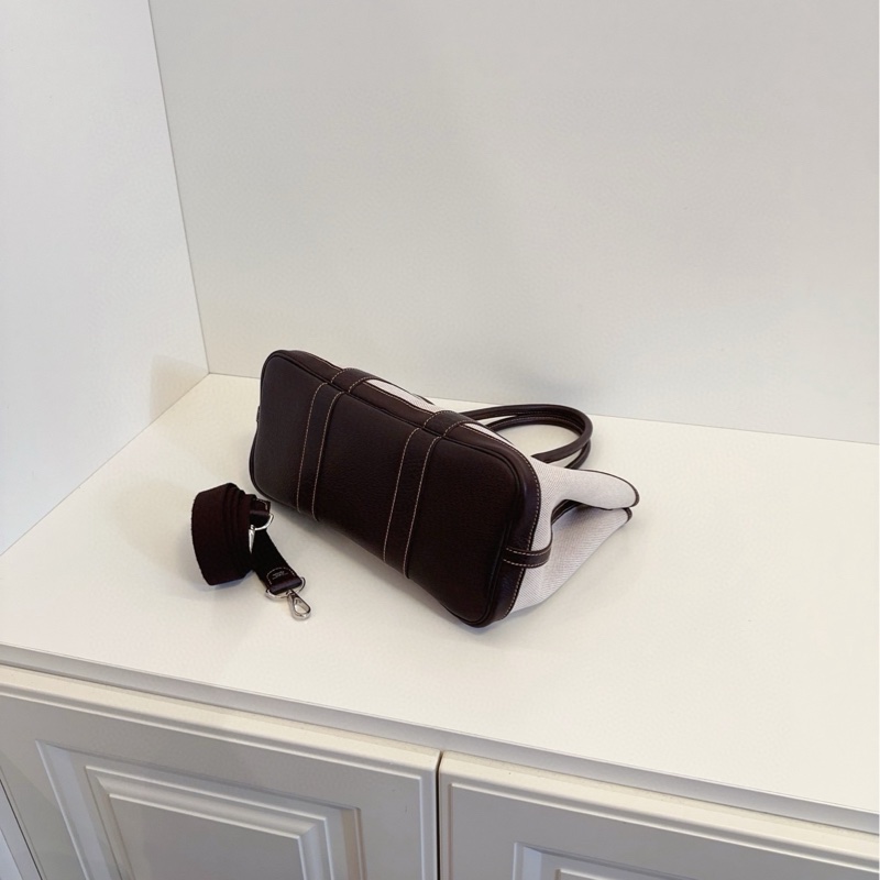 【98新🆕】Hermes Garden party  GP30 米白拼棕色皮花園包 框I 手提包-5