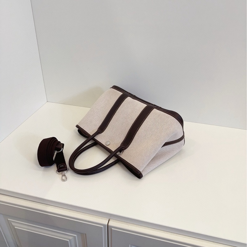 【98新🆕】Hermes Garden party  GP30 米白拼棕色皮花園包 框I 手提包-7