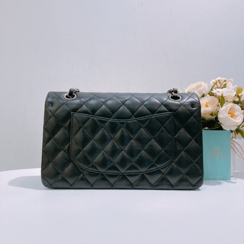 TW4732 Chanel香奈兒 經典黑銀皮穿鏈翻蓋包中號 菱格紋荔枝牛皮  Classic Double Flap Bag 25cm Lambskin Black x PHW-1