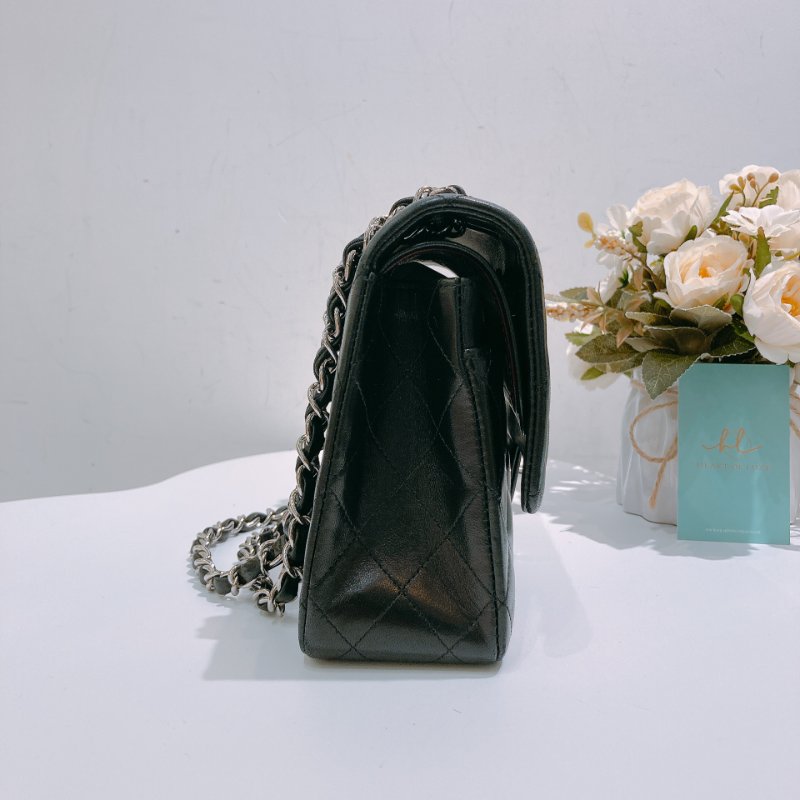 TW4732 Chanel香奈兒 經典黑銀皮穿鏈翻蓋包中號 菱格紋荔枝牛皮  Classic Double Flap Bag 25cm Lambskin Black x PHW-2