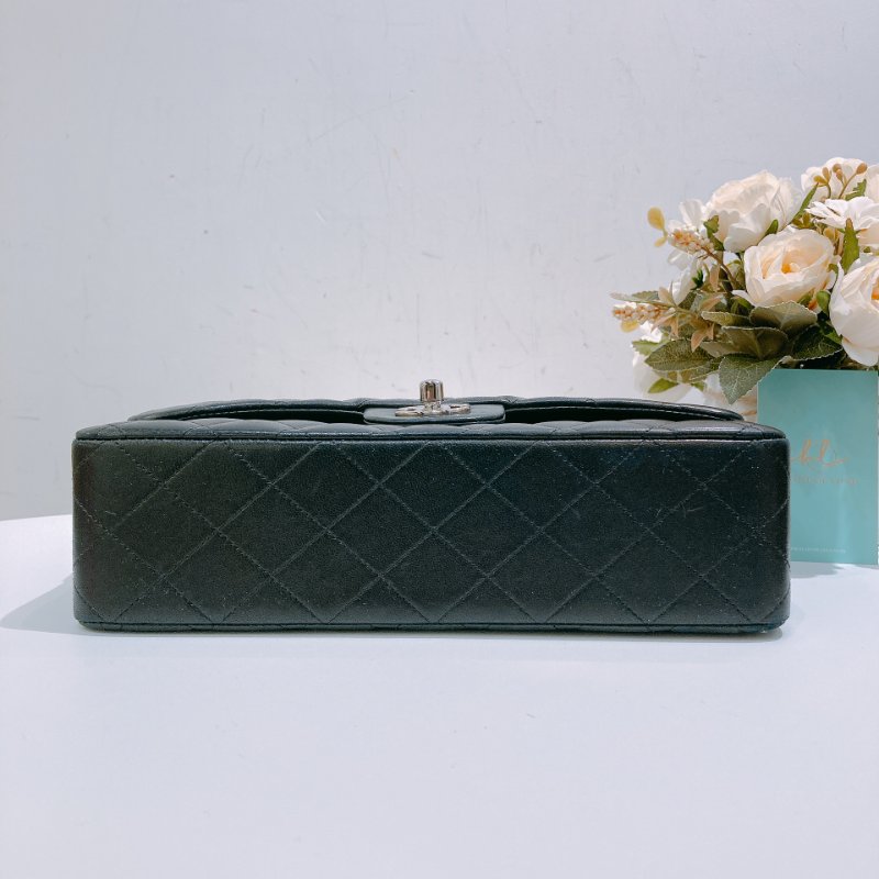 TW4732 Chanel香奈兒 經典黑銀皮穿鏈翻蓋包中號 菱格紋荔枝牛皮  Classic Double Flap Bag 25cm Lambskin Black x PHW-4