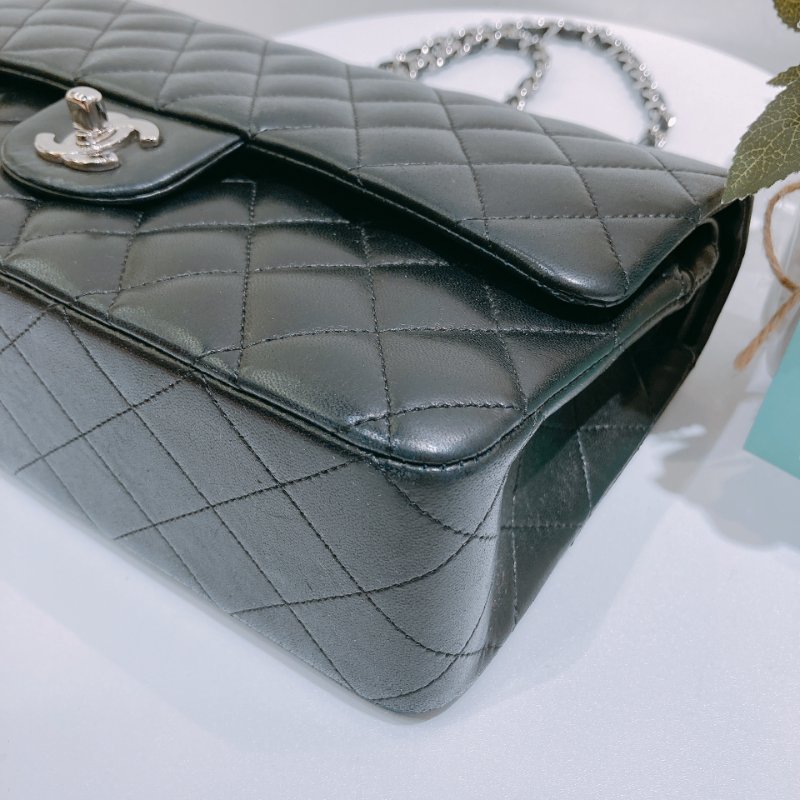 TW4732 Chanel香奈兒 經典黑銀皮穿鏈翻蓋包中號 菱格紋荔枝牛皮  Classic Double Flap Bag 25cm Lambskin Black x PHW-6